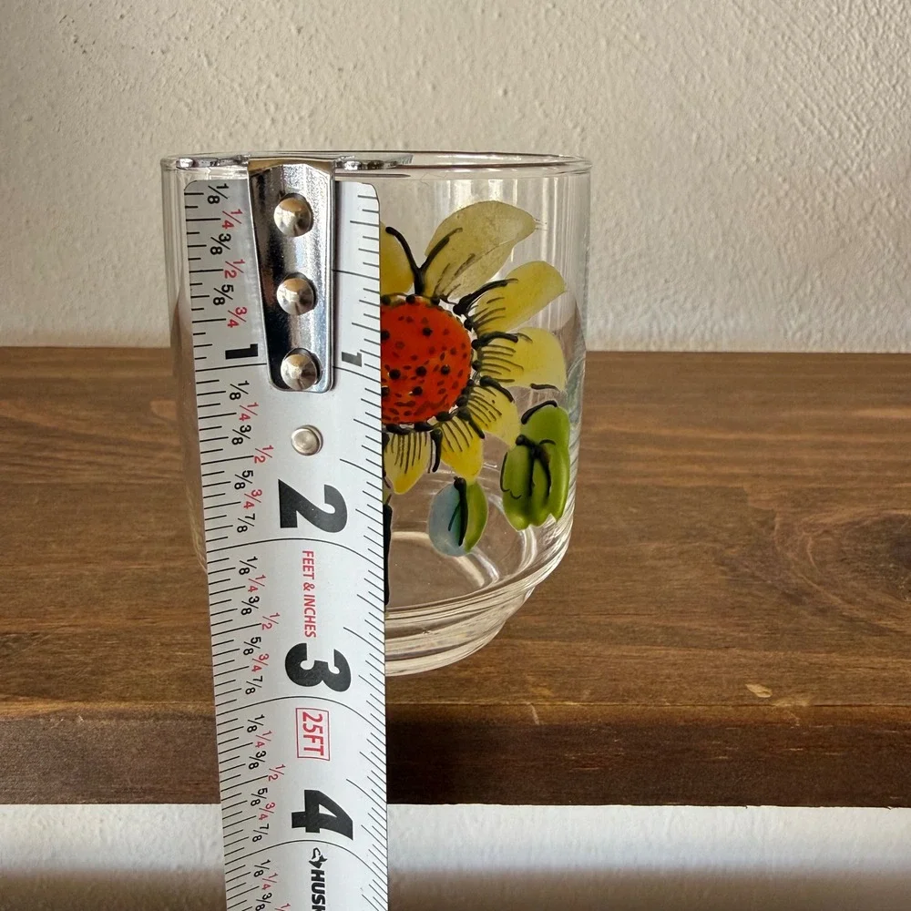Hand Painted Sunflower Drinking Glass Tumbler Clear Glass Floral Juice Cup 3